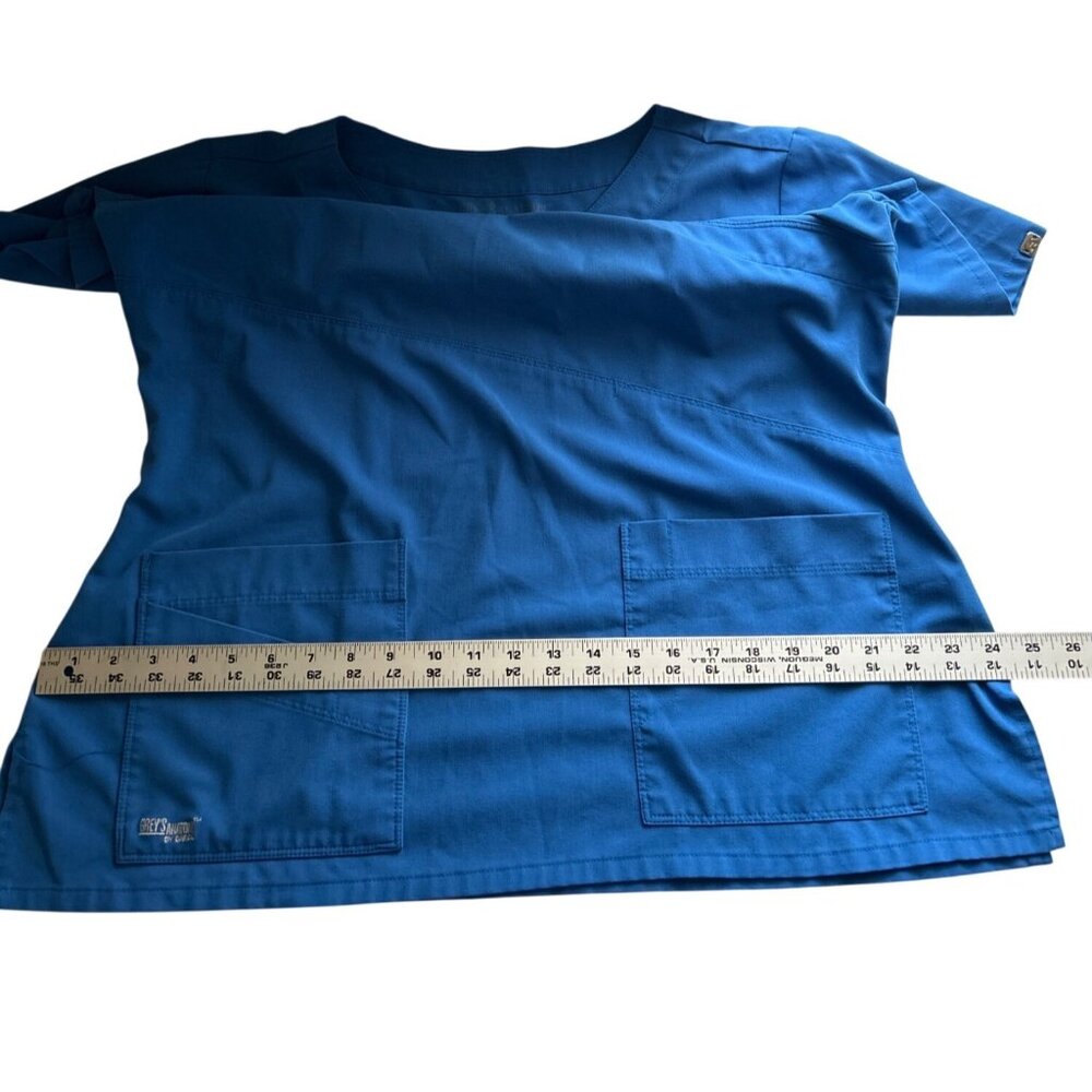 Greys Anatomy By Barco Blue Scrub Top XL V-Neck Short Sleeve With Pockets - Picture 8 of 9